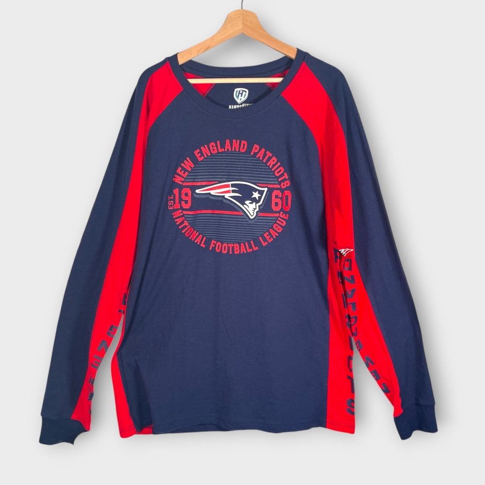 🦜 NFL New England Patriots T-Shirt Mens 2XL Blue Red 100% Cotton NEW